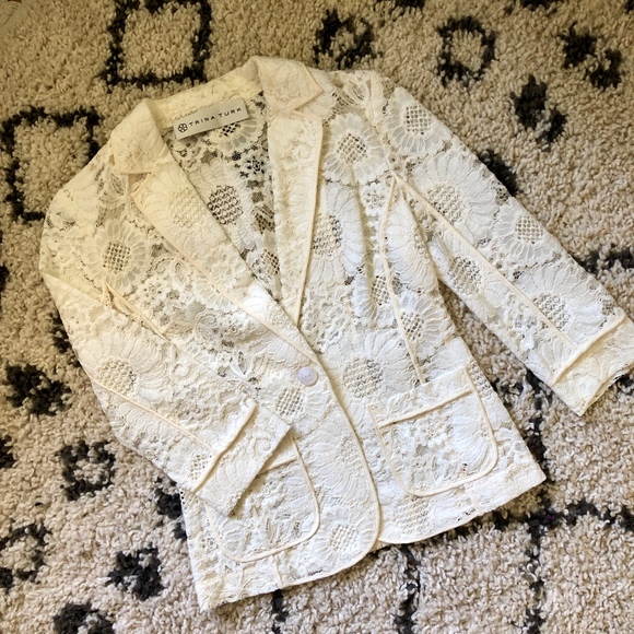 Trina Turk "Alvah" Lace Blazer Jacket Cream - Picture 2 of 5